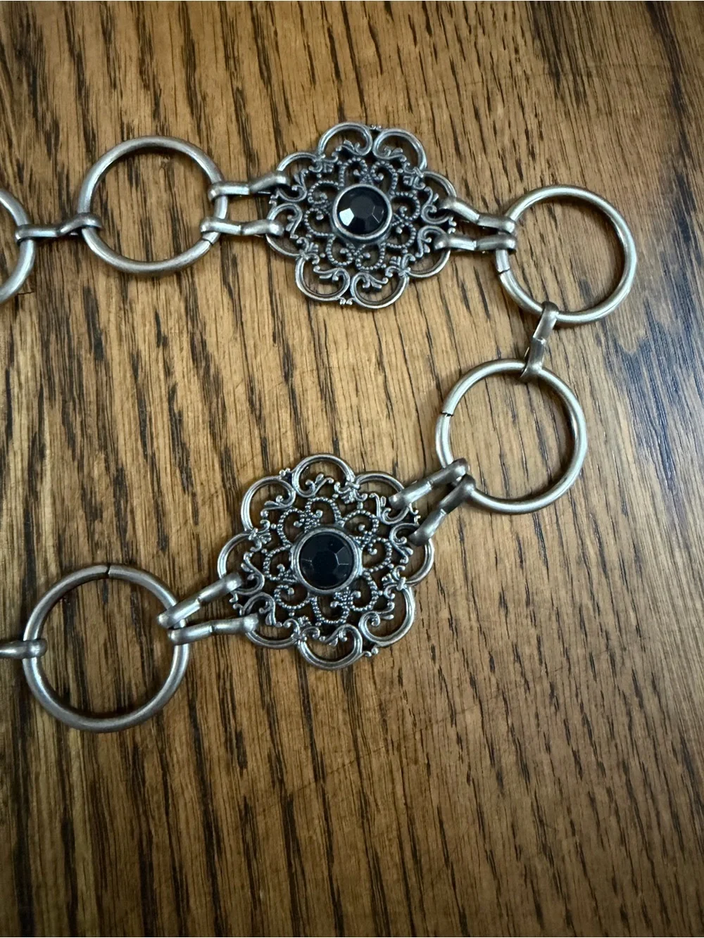 Vintage Inspired Black and Silver Chain Belt